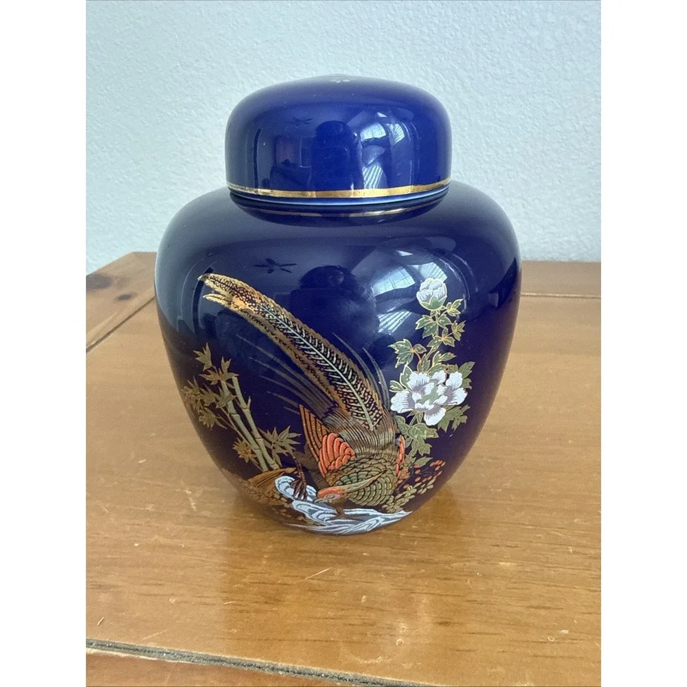 Vintage Asian Cobalt Blue Gold Oriental 5
